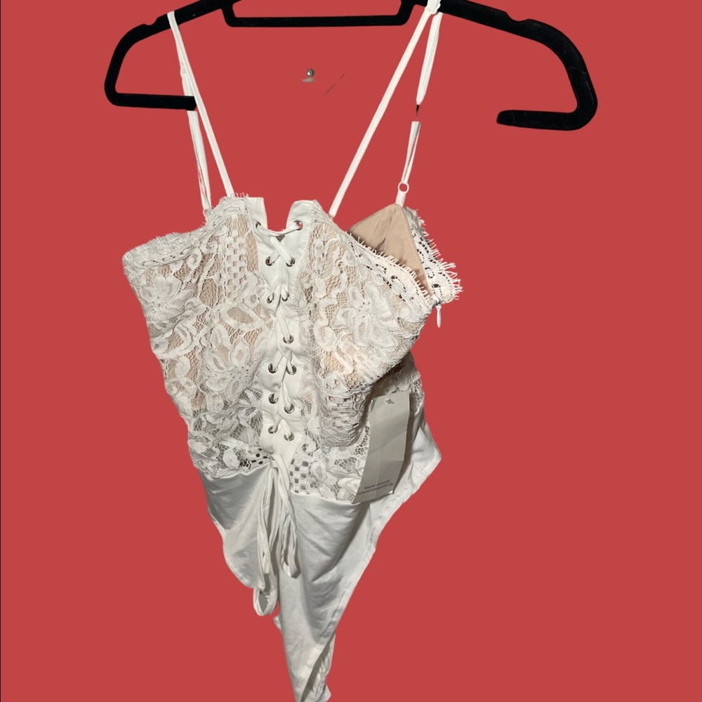 Never Worn White Lace up Bodysuit